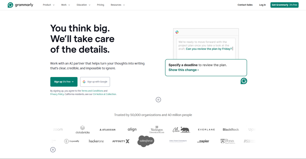 Screenshot of Grammarly's Homepage by NogenTech