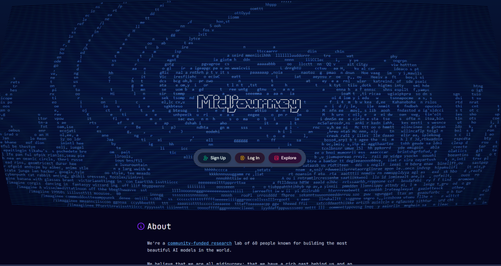 Screenshot of Midjourney's homepage by NogenTech