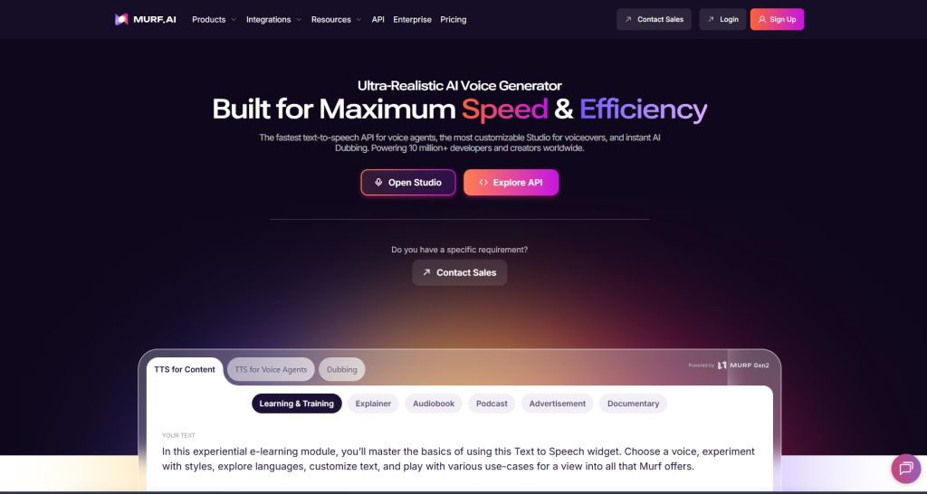 Screenshot of Murf's homepage by NogenTech