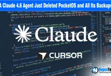 Claude and Cursor logos over a coding background for a news report on the deletion of PocketOS.