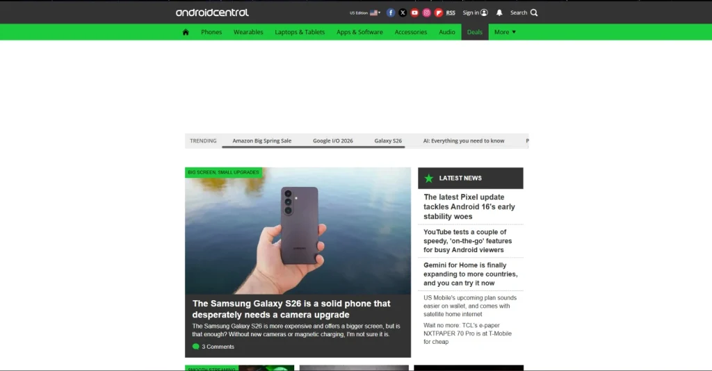 Android Central home page screenshot by nogenTech.org