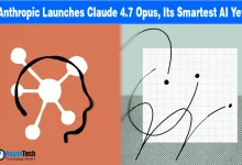 Anthropic Claude 4.7 Opus logo on a futuristic digital background for a tech news announcement.