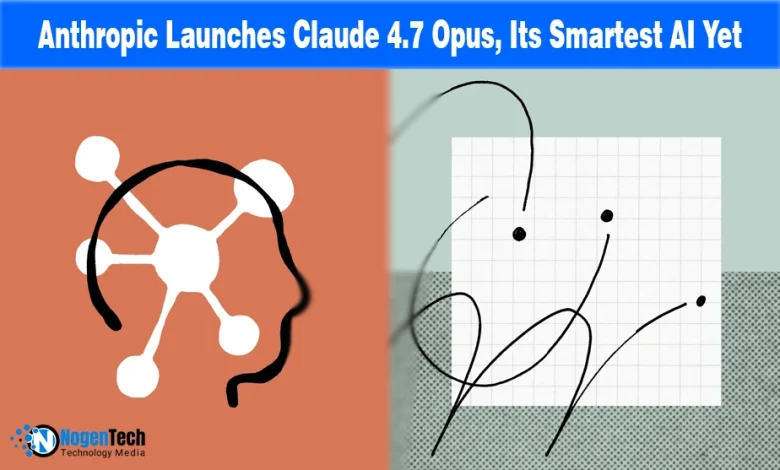 Anthropic Claude 4.7 Opus logo on a futuristic digital background for a tech news announcement.