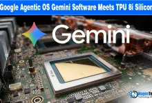 Close-up of Google TPU 8i AI chips on a motherboard with the Gemini logo for a technical report on nogentech.org.