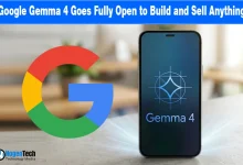 Google "G" logo next to a smartphone displaying the Gemma 4 logo
