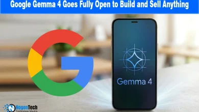 Google "G" logo next to a smartphone displaying the Gemma 4 logo