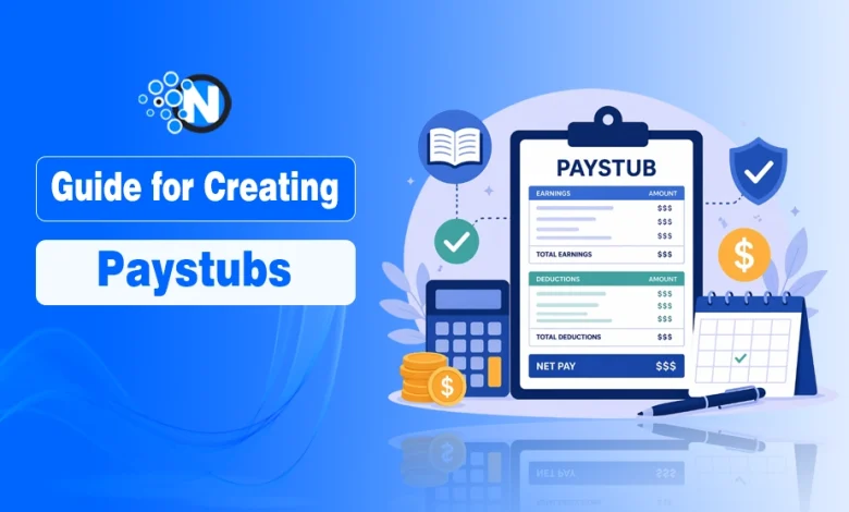 Guide for creating paystubs illustration with earnings, deductions, and net pay breakdown on a payslip