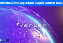 Orbital view of Earth with Kepler logo on a news graphic.