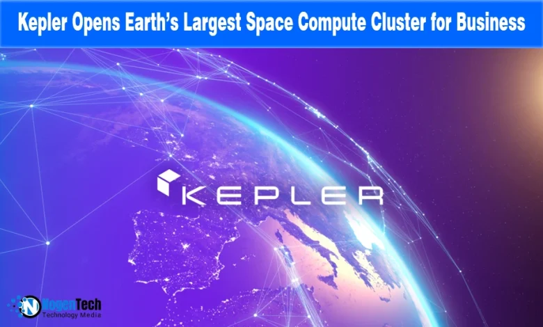 Orbital view of Earth with Kepler logo on a news graphic.