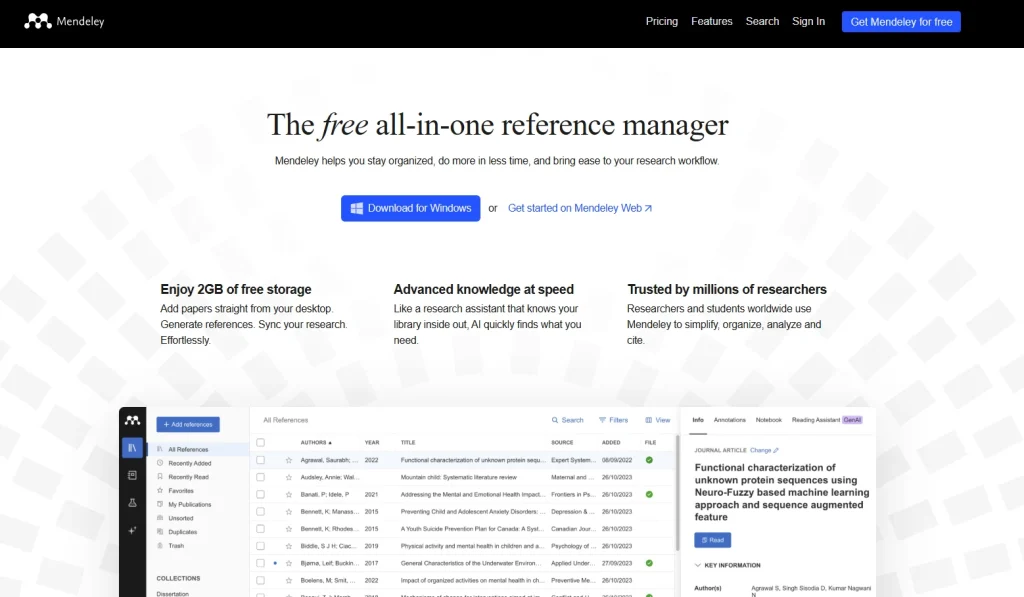 Screenshot of Mendeley's homepage by NogenTech