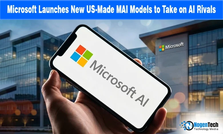 A glowing blue processor chip on a circuit board for a news story about Microsoft's US-made MAI models.