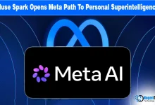 Meta AI logo and digital wave patterns on a news graphic for Muse Spark and superintelligence