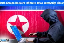 Cybersecurity alert graphic showing a laptop breach and Axios library infiltration.