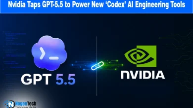 Graphic showing the partnership between Nvidia and GPT 5.5 for Codex AI engineering tools on Nogentech.org.