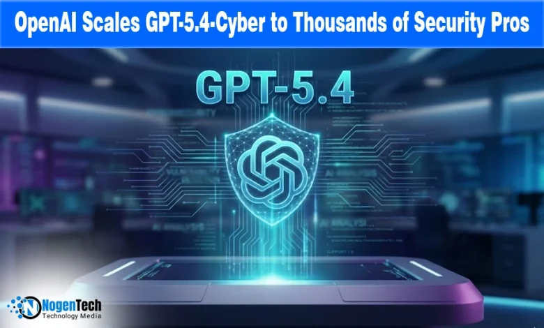 Glowing OpenAI shield icon on a futuristic digital background for a cybersecurity news report.