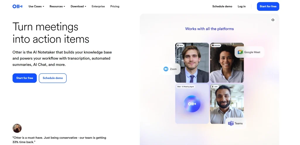 Screenshot of Otter.ai's homepage by NogenTech