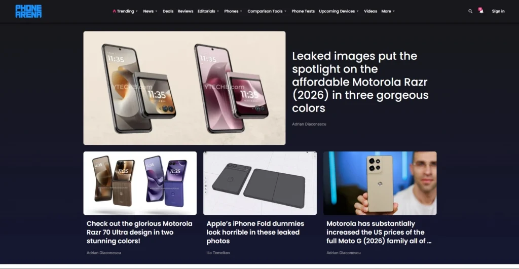 Phone Arena home page screenshot by NogenTech