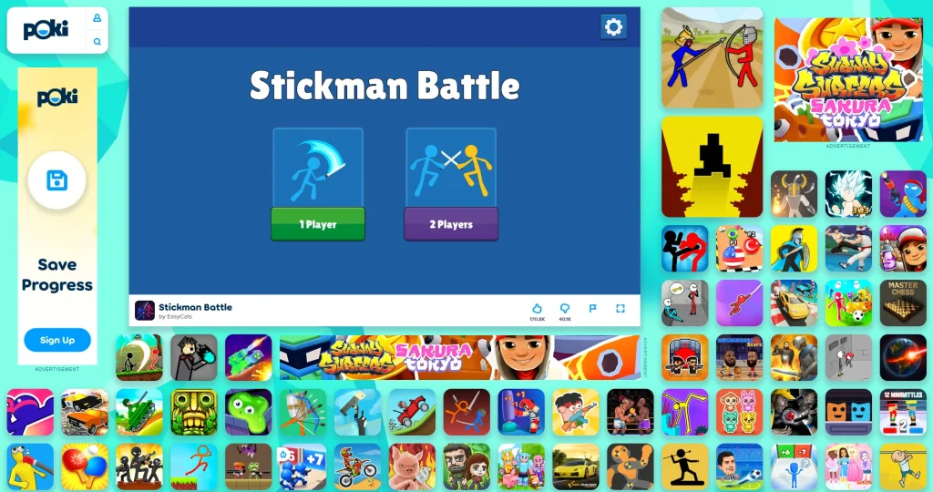 Screenshot of Poki's gameplay page by NogenTech