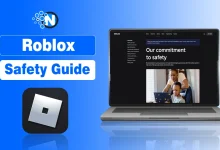 Parent guiding child through Roblox safety settings