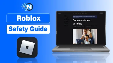 Parent guiding child through Roblox safety settings