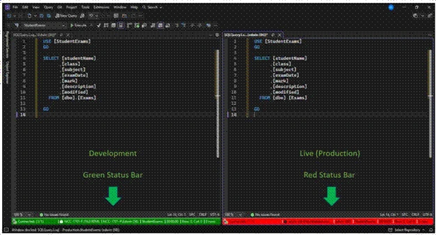 See my Status Bar for development vs. production