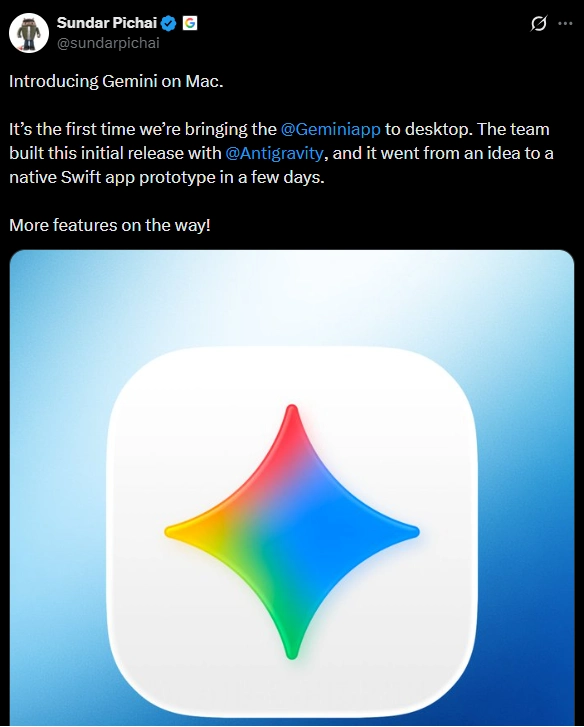 Sundar Pichai's X Post about Gemini app Launch