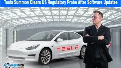 Tesla Model 3 and Elon Musk on a news graphic regarding the US regulatory clearance of Tesla Summon.