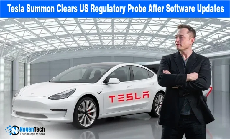Tesla Model 3 and Elon Musk on a news graphic regarding the US regulatory clearance of Tesla Summon.