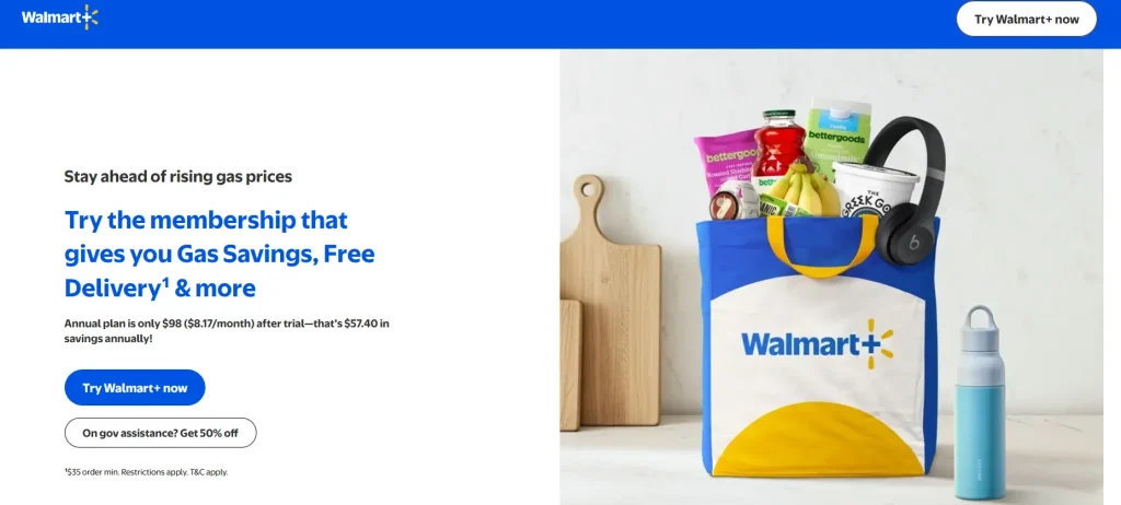 Screenshot of the Walmart+
