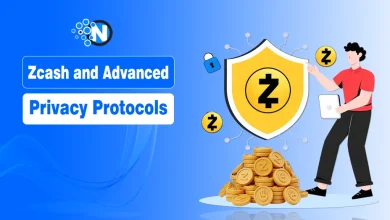 Zcash cryptocurrency concept showing secure private transactions with blockchain network and shielded data visualization