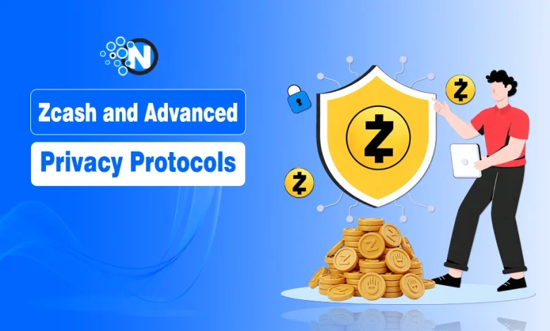 Zcash cryptocurrency concept showing secure private transactions with blockchain network and shielded data visualization