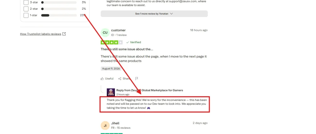 screenshot of ZeusX Reviews on trustpilot