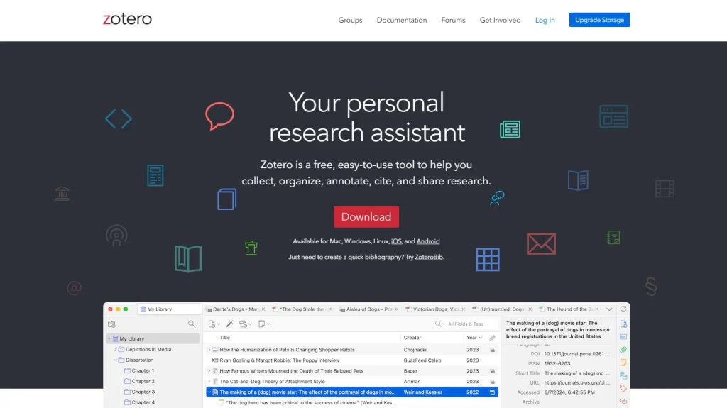 Screenshot of Zotero's homepage by NogenTech