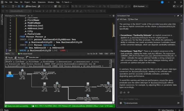 dbForge AI Assistant gave after I provided that part from the Execution Plan XML