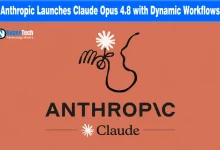 Anthropic Claude Opus 4.8 launch banner with NogenTech logo showing dynamic workflows network.