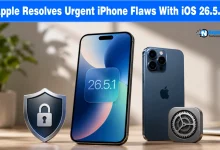 Apple iOS 26.5.1 security update banner for NogenTech showing iPhones and a security shield.