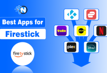NogenTech graphic showing the text Best Apps for Firestick alongside popular streaming app logos and the Amazon Fire TV Stick logo.
