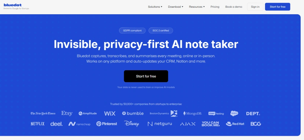 Screenshot of Bluedot homepage by NogenTech