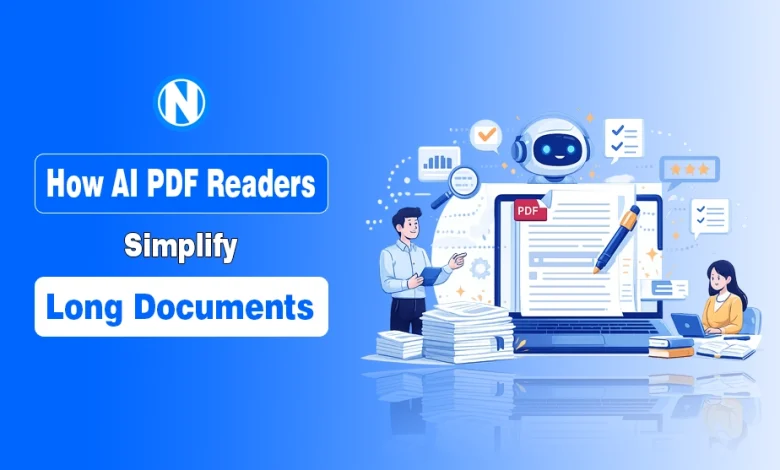 Illustration of girla and boy using AI PDF Readers Simplify Long Documents