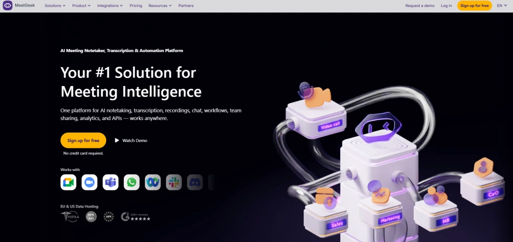 Screenshot of MeetGeek homepage by NogenTech