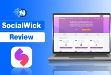 SocialWick Review featured banner for NogenTech showing the platform website on a laptop.