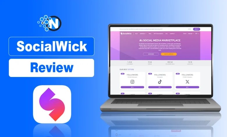 SocialWick Review featured banner for NogenTech showing the platform website on a laptop.