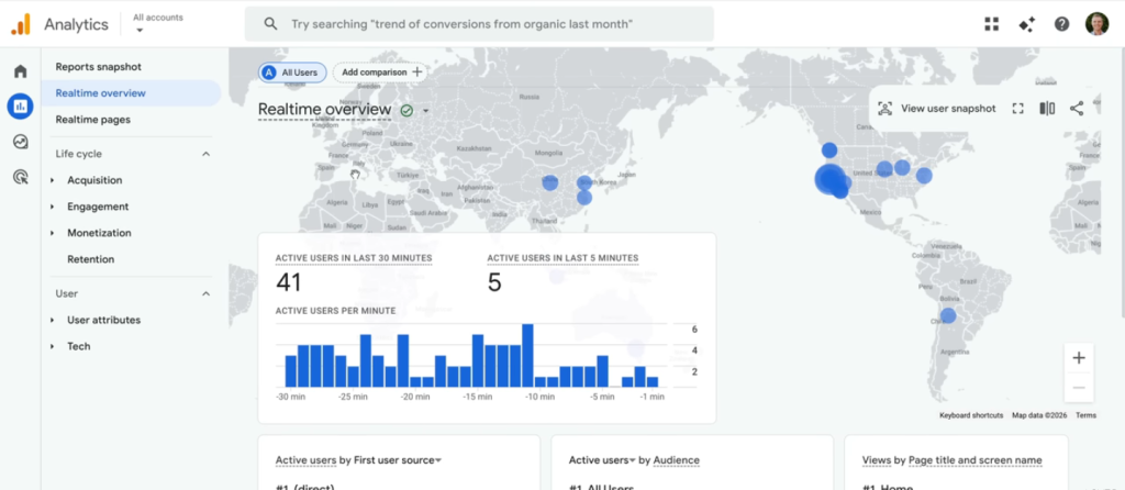 When you finsh the set up come back to reports to realtime overview showing some results.