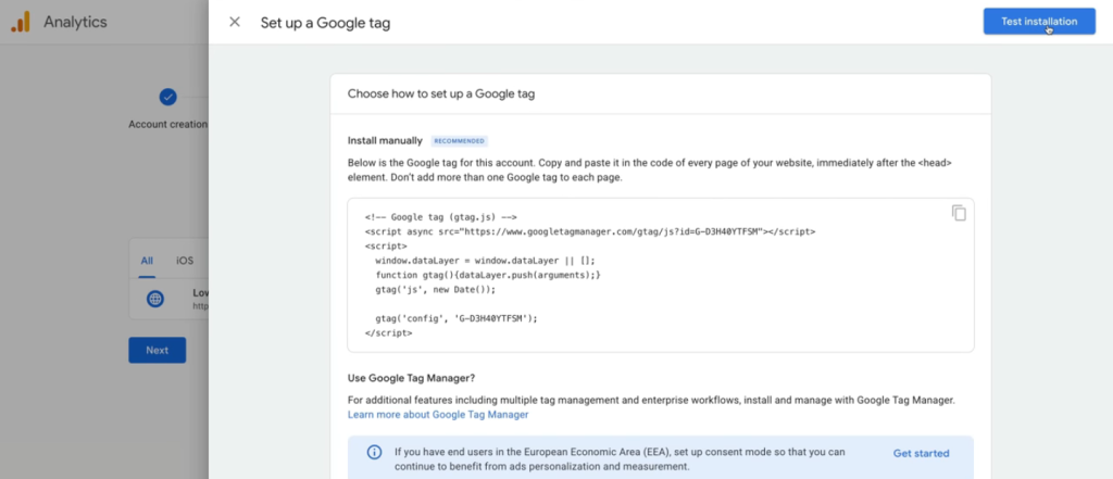 Screenshot showing google self genrated tracking code