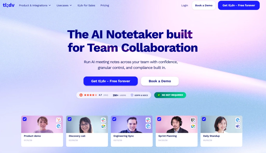 Screenshot of tl;dv homepage by NogenTech