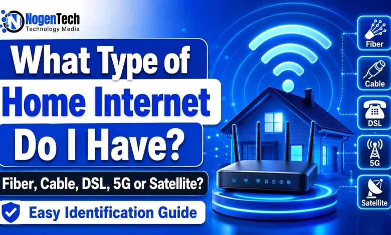 What type of home internet do I have guide showing fiber, cable, DSL, 5G, and satellite options