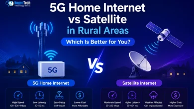 5G Home Internet vs Satellite in Rural Areas comparison banner for NogenTech.
