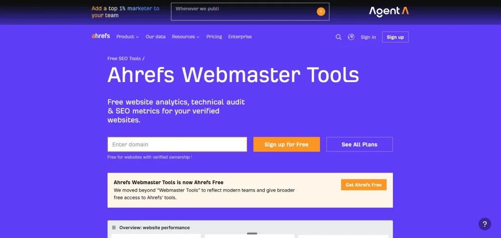 Screenshot of Ahrefs Webmaster Tools