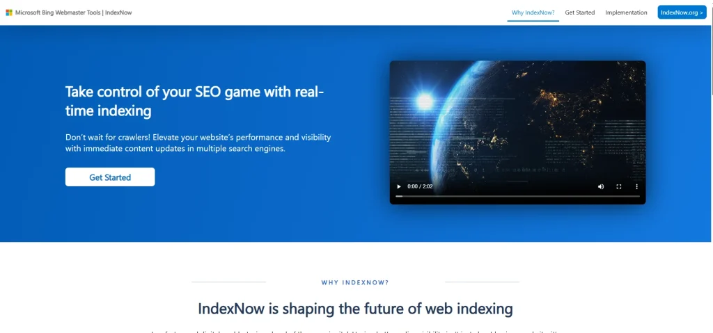 Screenshot of Bing Webmaster Tools & IndexNow