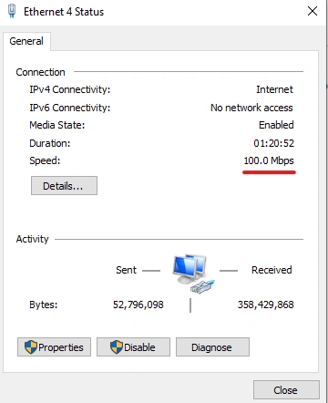 Ethernet Speed on a Windows PC